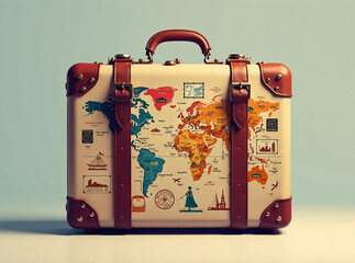 Elegant suitcase with travel stamps representing high-end destinations and luxury experiences, vector illustration art new image