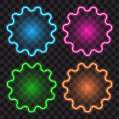 Rounded wavy neon frame, border set, vector illustration.