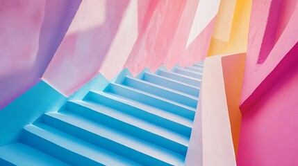 Pastel Colored Staircase Ascending Modern Architecture