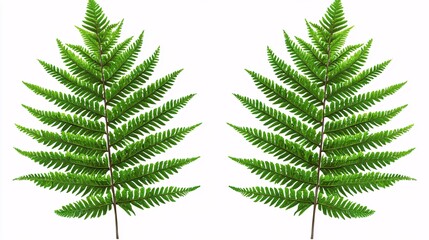 illustration of fern leaves in a symmetrical pattern, designed with clean lines and vibrant green colors, isolated on a white background for a fresh look. [Fern]:[isolate on white background] 