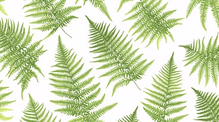 illustration of fern leaves in a symmetrical pattern, designed with clean lines and vibrant green colors, isolated on a white background for a fresh look. [Fern]:[isolate on white background] 
