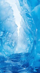 Ethereal Beauty of the Illuminated Ice Cave: A Spectrum of Blues, Ice, and Spikey Silhouettes
