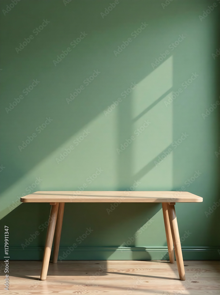 Wall mural Empty table on khaki green texture wall background, minimalist, interior design, home decor, simplicity new image