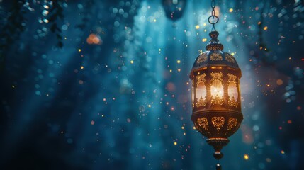 A beautifully illuminated lantern surrounded by ethereal light and particles in a serene setting.