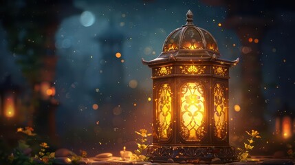A beautifully illuminated lantern surrounded by a mystical atmosphere and soft glowing particles.