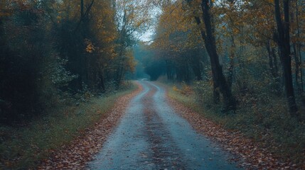 Fototapeta premium Countryside road through the wood in autumn
