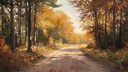 Obraz premium Countryside road through the wood in autumn