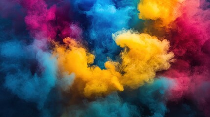 Vibrant Colorful Smoke Background with Swirls and Blends of Blue, Pink, Yellow, and Orange Creating a Dreamy Atmosphere for Artistic Projects