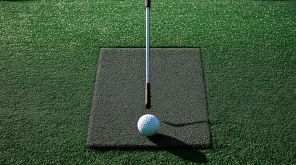 Golf Stick and Golf Ball on Stand on Green Field.