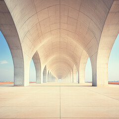 A long, empty, white hallway with arched ceilings