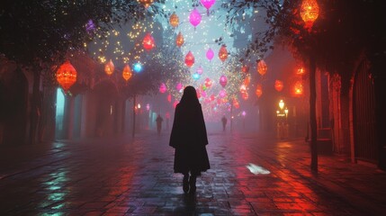 Mysterious Night Walk in Colorful Lantern Light