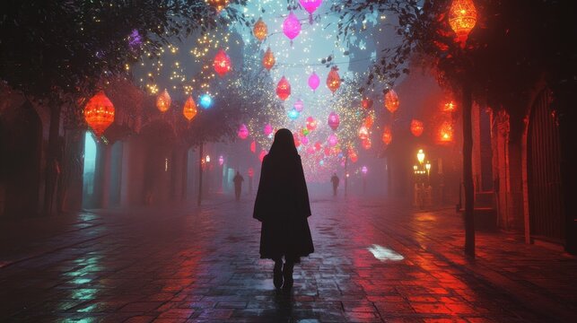 Mysterious Night Walk in Colorful Lantern Light