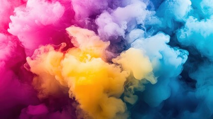 Fototapeta premium Vibrant Abstract Background of Colorful Smoke and Vapor Blending Together in Pink, Yellow, Blue, and Purple Hues Creating a Dreamy Atmosphere for Artistic Projects