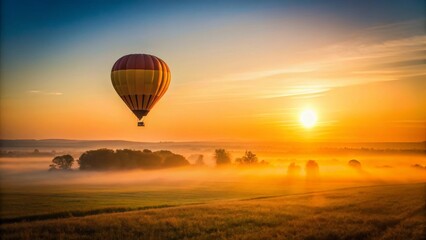 Obraz premium Minimalist Hot Air Balloon Sunrise: Serene Landscape Photography