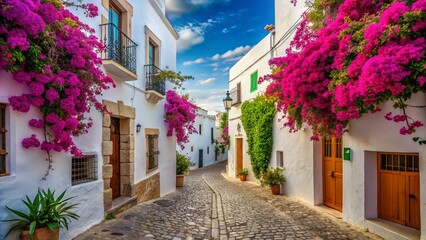 Fototapeta premium Minimalist Ibiza Old Town Architecture: Whitewashed Walls & Cobblestone Streets