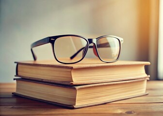Minimalist Librarian Glasses Still Life: Books, Spectacles & Neutral Tones