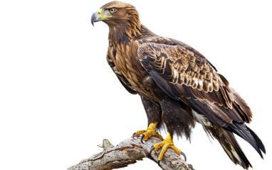 Elegant Eagle on Branch on white background PNG.