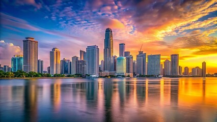 Minimalist Miami Skyline: Freedom Tower & Cityscape at Dawn