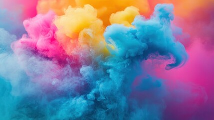 Fototapeta premium Vibrant Swirls of Colorful Smoke in Shades of Pink, Yellow, Blue and Purple Creating an Abstract Background for Creative Art and Design Concepts