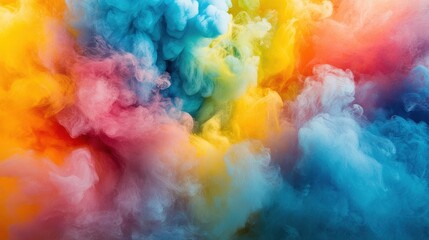 Colorful Smoke Background with Bright Hues of Yellow, Blue, Pink, and Orange, Creating an Abstract and Vibrant Atmosphere for Creative Projects