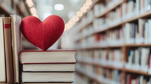Romantic valentine book display at visatuk library heartfelt atmosphere literary inspiration cozy environment