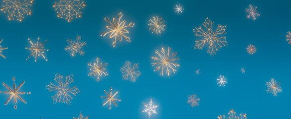 Golden Snowflakes on a Blue Sky