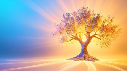 A Stunning Olive Tree Symbolizing Hope and Solidarity on International Day of Solidarity with the Palestinian People, Radiating Light and Strength