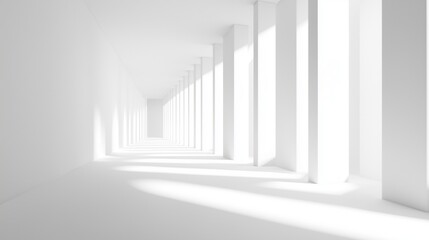 Minimalistic white room. Sun rays. Cleanliness. Paradise. Background.