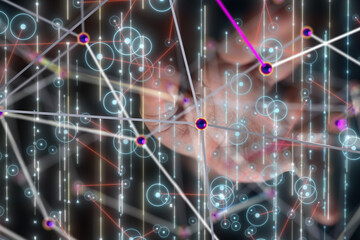 Neural network 3D illustration. Big data and cybersecurity - 3d