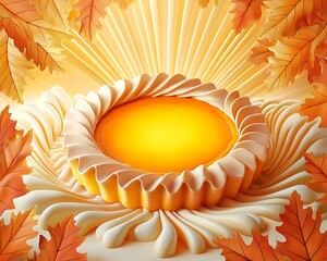 Glowing Pumpkin Pie Surrounded by Autumn Leaves in Warm Pastel Colors for National Pumpkin Day Celebrations in the USA