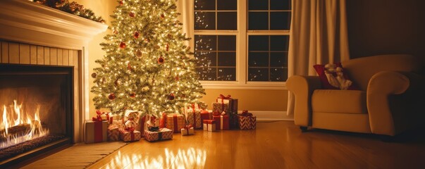 Cozy Christmas Home Fireplace Tree Presents Festive Decor