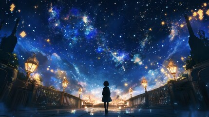 Obraz premium Expansive Dark Blue Starry Night, serene atmosphere, intricate minimalist design, perfect for tranquil settings and deep contemplation