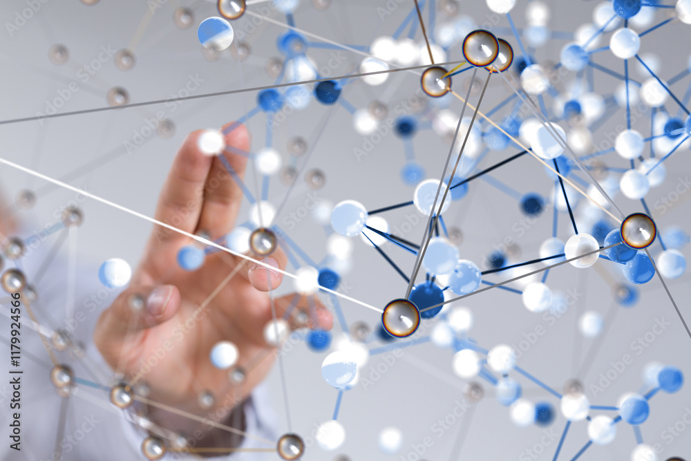Fototapete Global network. Blockchain. 3D illustration. Neural networks and artificial intelligence. Abstract
