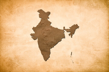 Map of india on a old ancient vintage crack paper background. India Independence Day 15th of August.