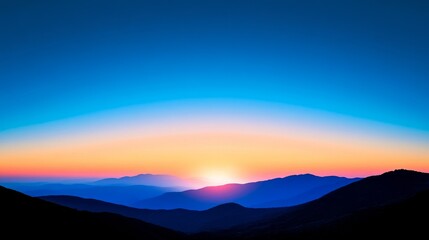 Fototapeta premium Serene Sunset Mountain Vista - Tranquil landscape, sunrise colors, majestic peaks, peaceful atmosphere, nature beauty.