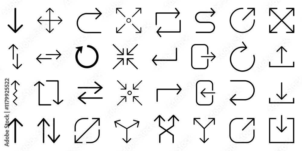 Poster Line arrow icon collection graphic design element refresh repeat reload sync transfer exchange login logout direction share update outline