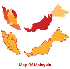 Malaysia Map Yellow regions orange political map vector