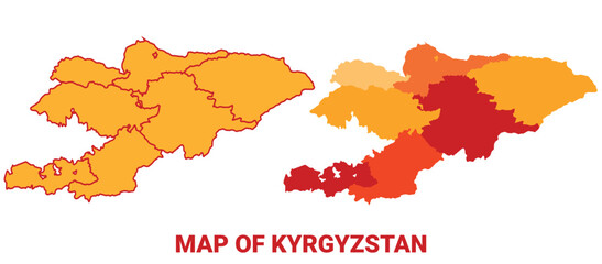 Kyrgyzstan Map Yellow regions orange political map vector