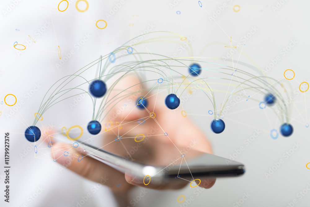 Aufkleber network holding in hand 3d connection data - connection