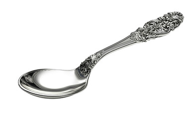 Elegant Silver Spoon with Intricate Design Isolated on transparent background