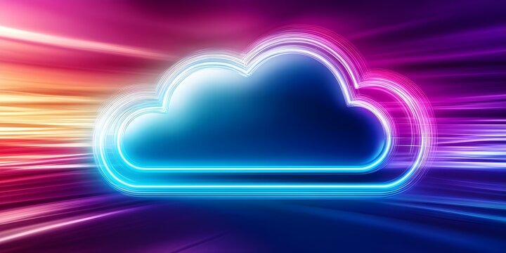 A stylized cloud symbol representing cloud storage, with vibrant colors and light effects. Concept Stylized Cloud Design, Vibrant Color Palette, Light Effects, Cloud Storage Concept