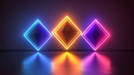 Fototapeta premium Neon Illuminated Geometric Shapes Display Colorful Reflections