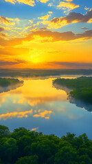 Serene Morning Escape: Nature's Calming Beauty at Sunrise Over Tranquil Waters
