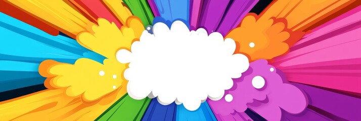 Obraz premium Colorful Comic Book Explosion Background - Dynamic colorful rays, explosion effect, comic book style, vibrant hues, blank space for text. Symbolizing energy, action, creativity, fun, and excitement.