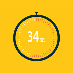 34 second timer clock. 34 sec stopwatch icon countdown time digital stop chronometer.