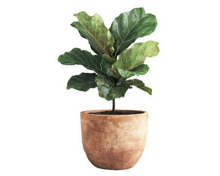 recommend clip art: Fiddle leaf fig plant in a decorative pot with a soft, white background.