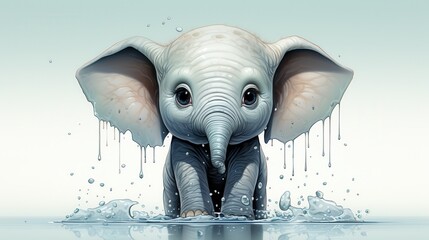 A cute baby elephant splashes playfully in water, showcasing its joyful expression and adorable features.