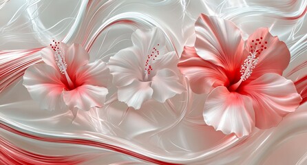 Elegant Hibiscus Trio: Swirling Silk and Delicate Blooms