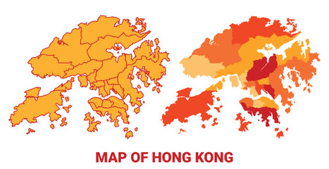 Hong Kong Map Yellow regions orange political map vector