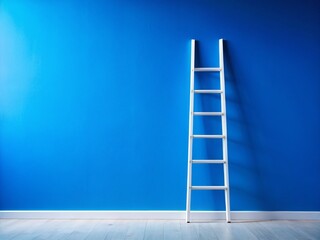 Minimalist White Ladder Against Vibrant Blue Background - Ascent & Opportunity Stock Photo